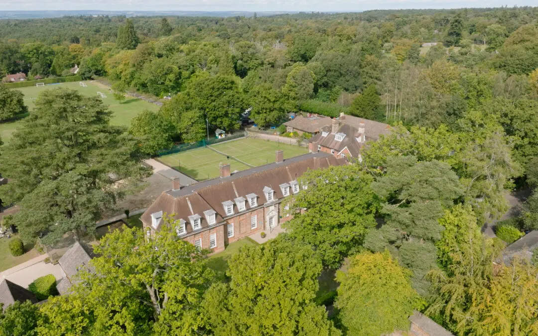 Drone shot of Amesbury School and tennis courts
